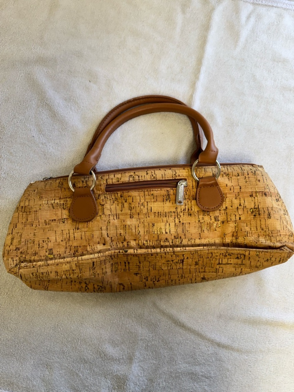 Stylish Cork-Texture Satchel Cooler Bag in Tan